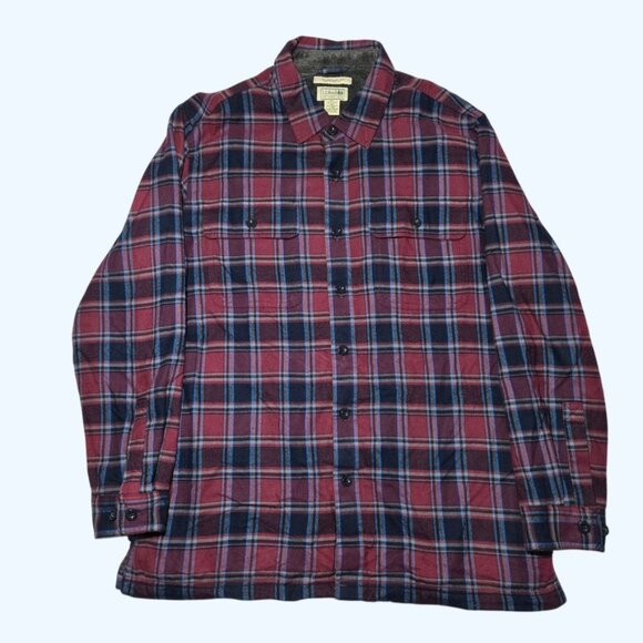 LL Bean Fleece Lined Flannel Shirt Jacket Shacket Mens Large Traditional Fit - Picture 1 of 6
